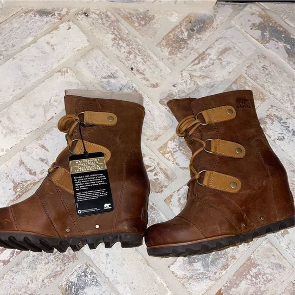 Sorel Joan of Arctic II Brown Leather Lace Up Wedge Heel Booties Women Size 6 - Picture 3 of 8